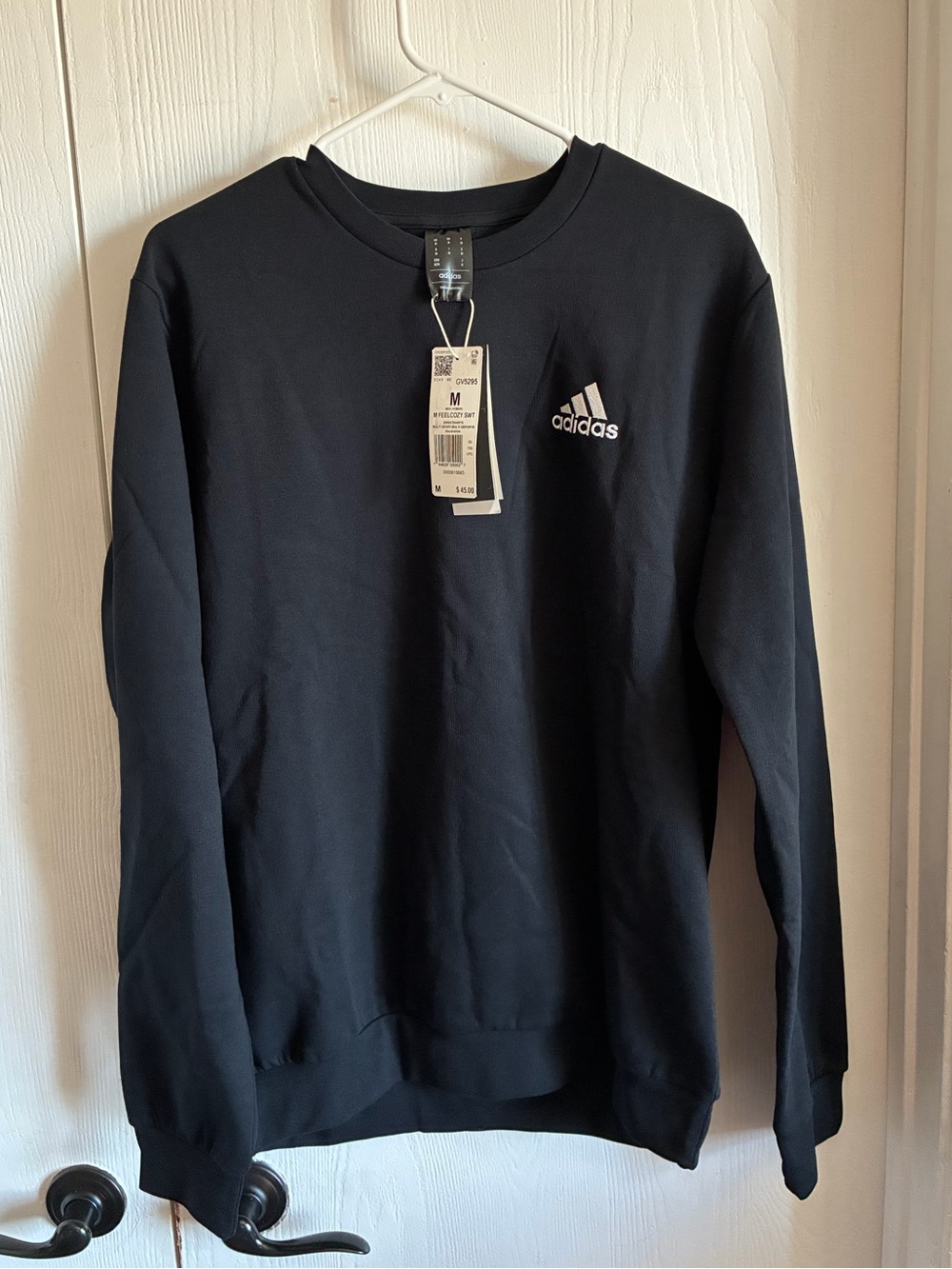 Adidas Essentials Feel Cozy Mens M Sweatshirt Black White Logo Athleisure NWT